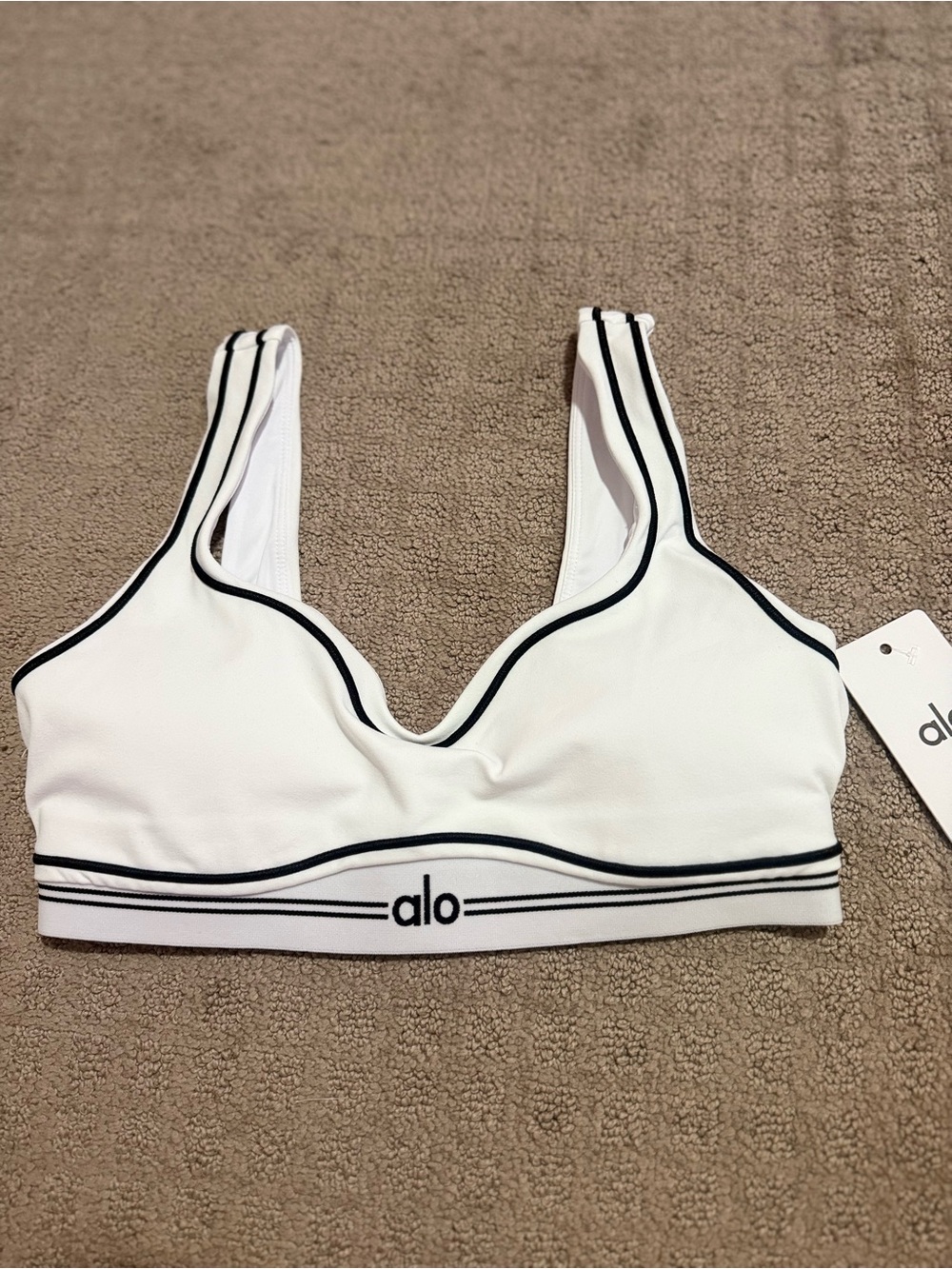 ALO Yoga White Sports Bra with Black Trim